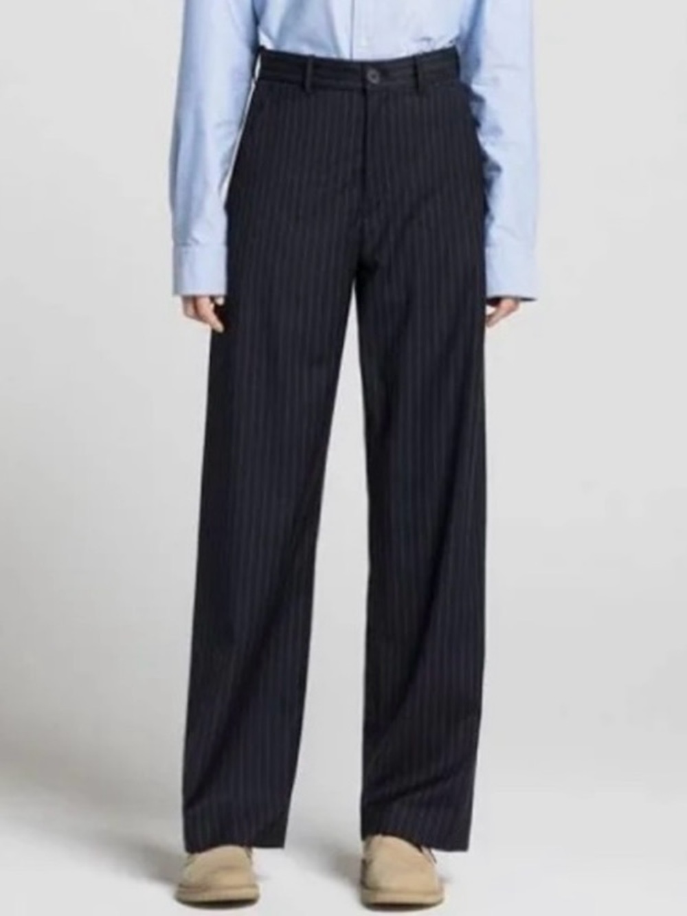 JW Anderson x Uniqlo collab dk navy pinstripe wide leg trouser sz 6 EUC